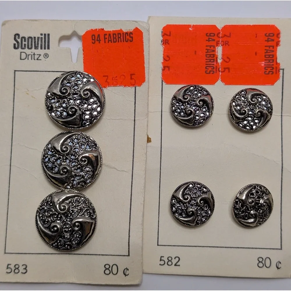 Vtg 20 Scovill Buttons Lot Silver‎ Tone Metal Shank Western Germany Ornate Mixed
